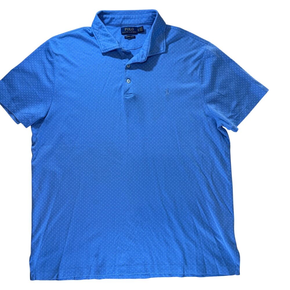 EUC Men's‎ Polo Ralph Lauren Blue Polka Dot Polo Shirt w/Pony Embroidery Sz XL